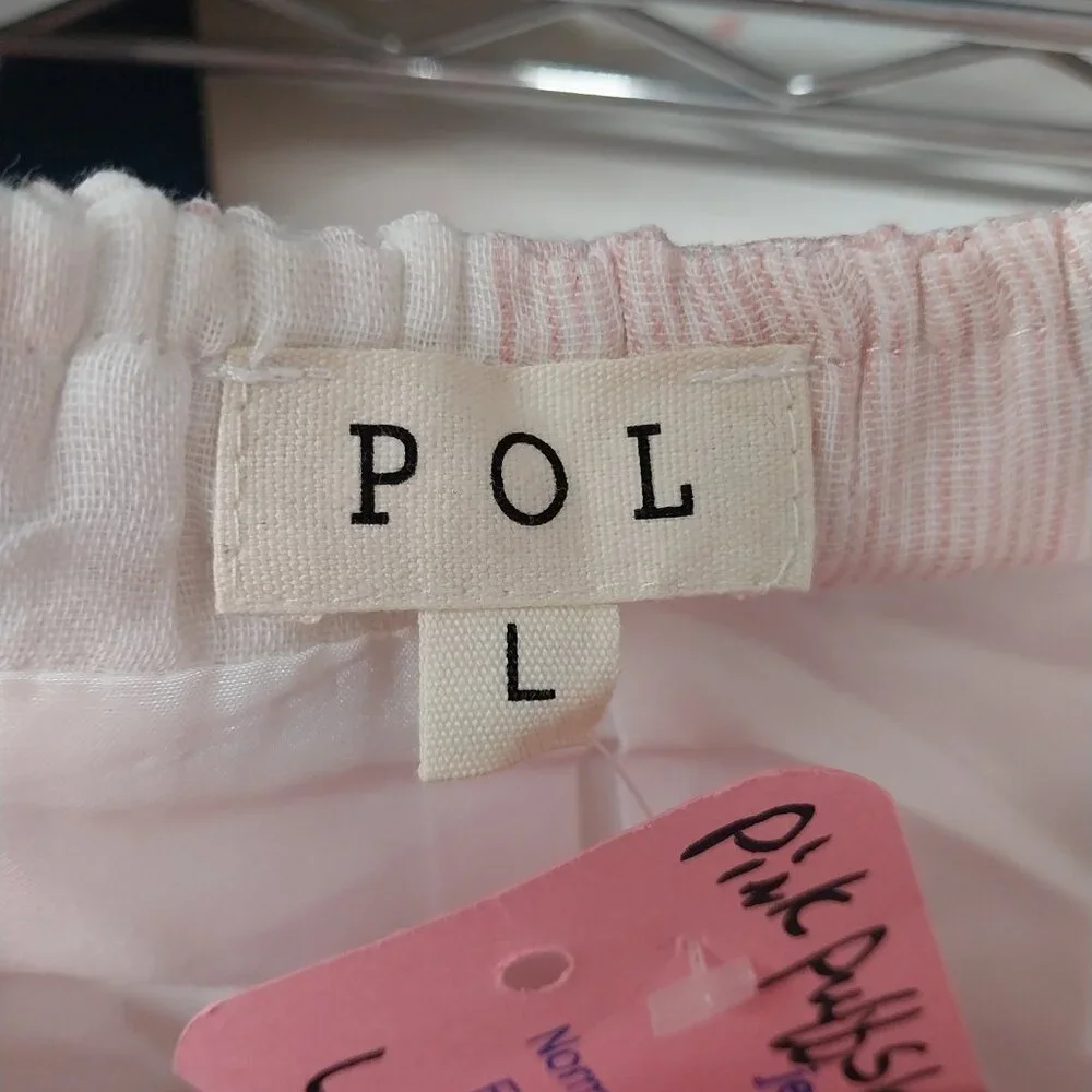 3503 Size Large POL Puff Sleeve Cream and Pink Lined Dress. NWT - Picture 7 of 9